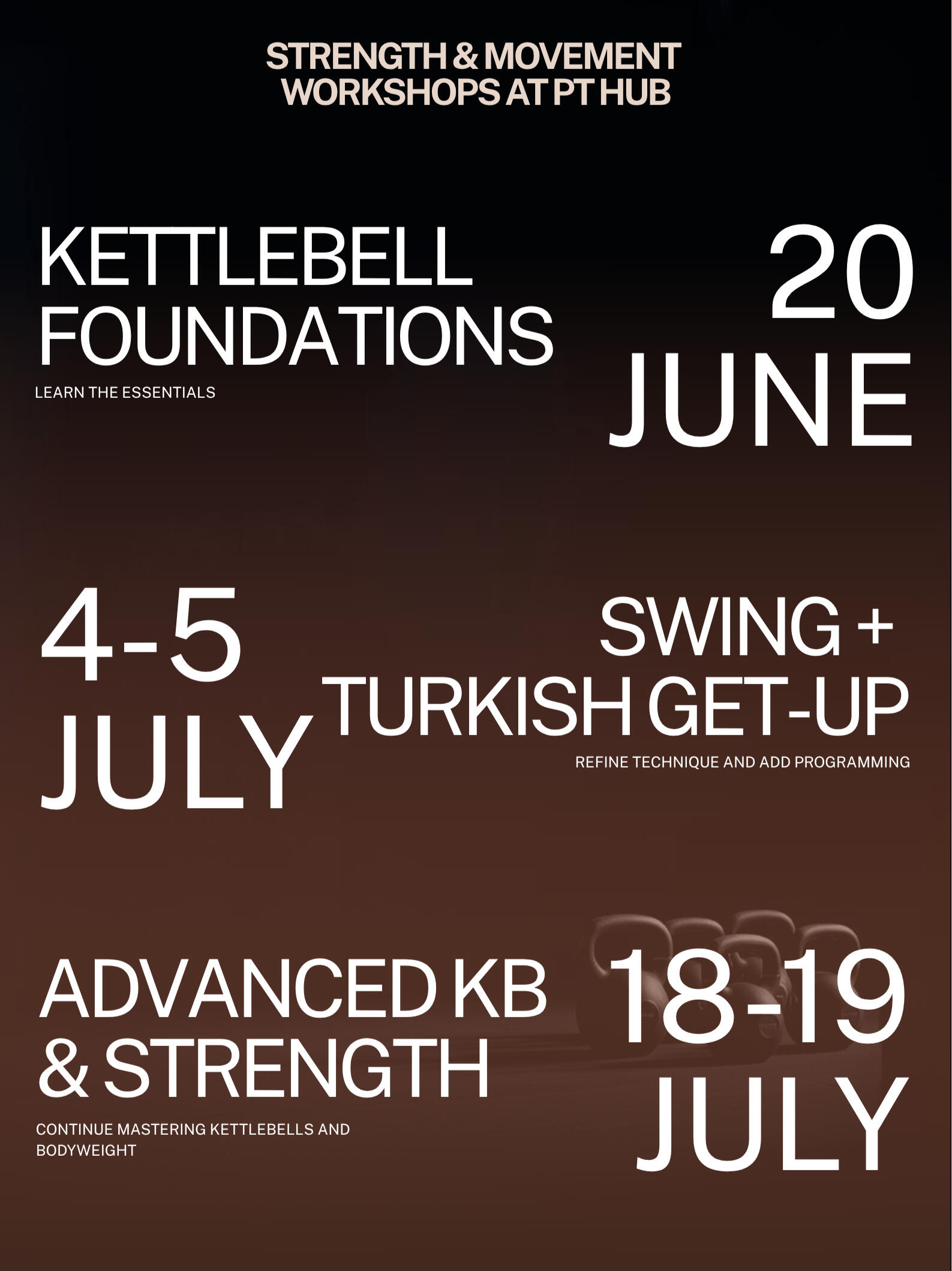 workshops June and July workshops at PT hub